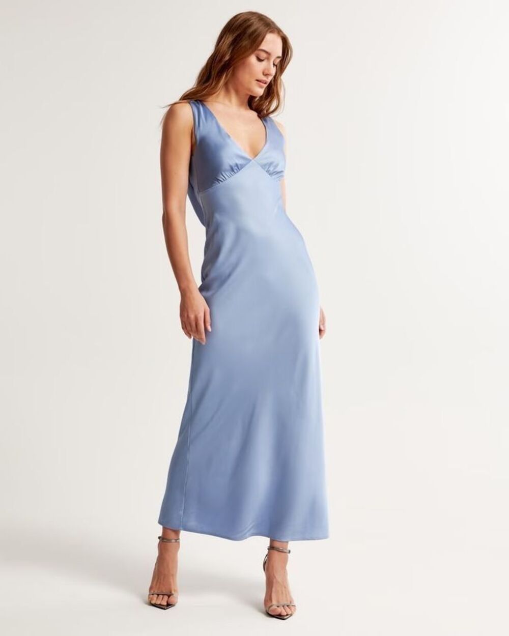 Abercrombie & Fitch Make It Official Blue Satin Cowl-Back Maxi Dress XL NWT